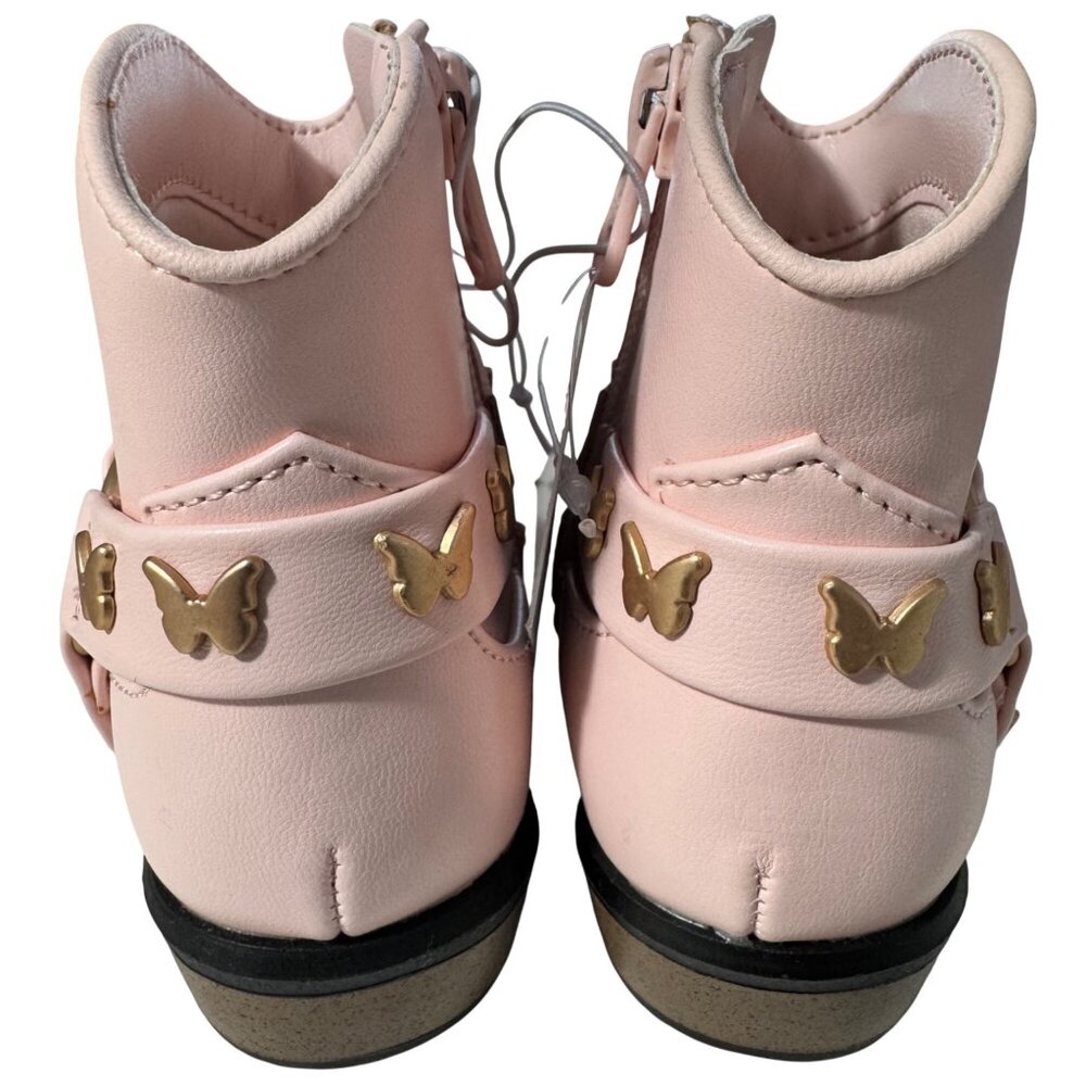 Cat & Jack Girls Butterfly Pink Gracie Boots size 5 Faux Leather Strappy Zip New - Picture 10 of 15